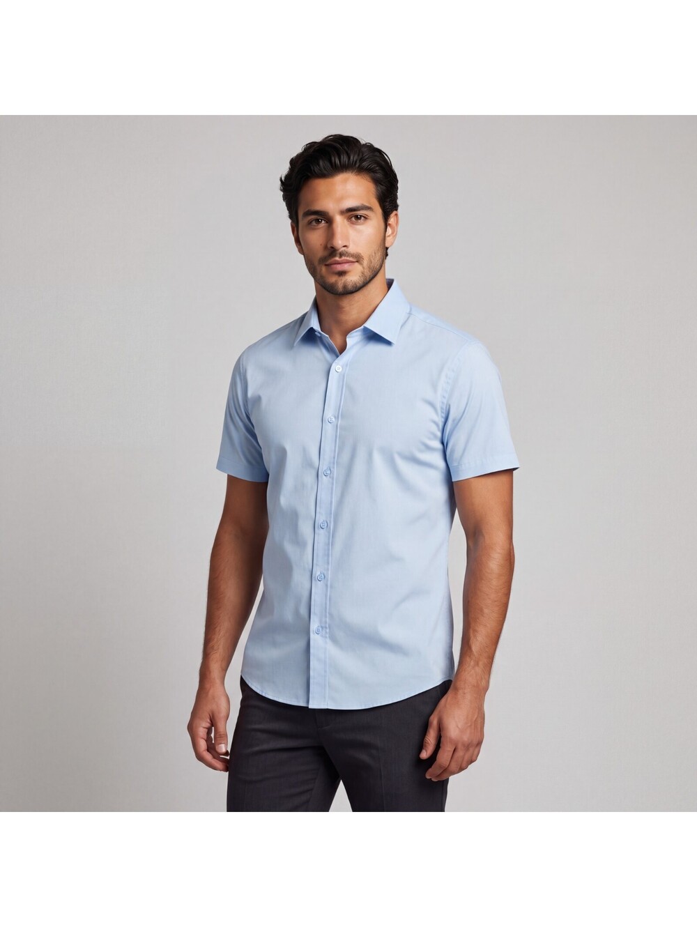 Classic Collection Short Sleeve Stretch Dress Shirt Stain Resistant Light Blue S